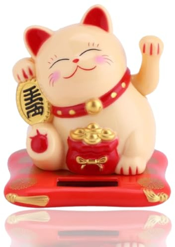 Gato De La Suerte, Gato De La Suerte Brazo Ondulante, Maneki Neko Gato Ondulante Chino Solar Fortune Cat Statue Decorations Pequeño Gato Que Agita El Sol, Gato Chino De La Suerte Que Agita El Brazo