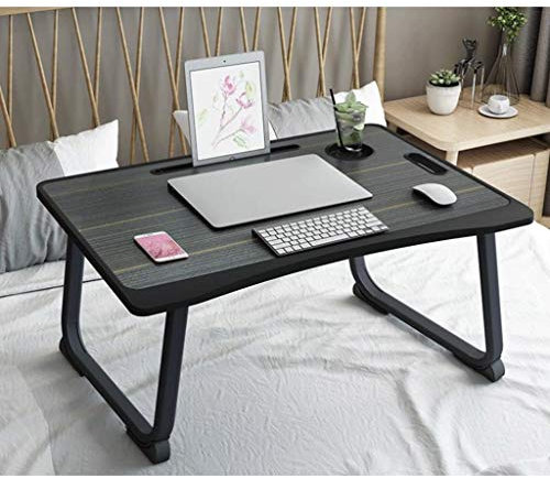 Tavolino da Letto per Laptop Letto Pieghevole da Tavolo Supporto per Notebook con Slot per Tazza e Slot per Schede Vassoio da Letto per Fare Colazione 60 * 42 * 28 cm (Colore : Rosa) (Nero)