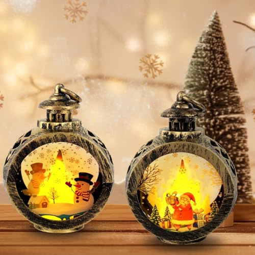 LYPPUL Weihnachtsdeko Laterne, 2 Stück Weihnachtslaterne, Weihnachten Deko mit LED Licht, Laterne Weihnachten, LED Flammenlose Weihnachtskerzen, Weihnachtsdekoration Innen Außen