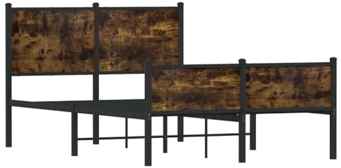 vidaXL Bettgestell, Metallbett Bett mit Kopfteil Fußteil, Bettrahmen mit Lattenrost, Doppelbett für Schlafzimmer, Metall Räuchereiche 120x200cm