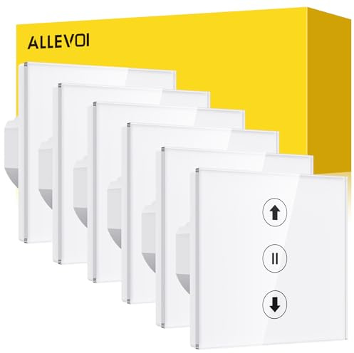 Allevoi 6 Pcs Interrupteur Volet Roulant Connecté (Fil Neutre Requis), Interrupteur de Fenêtre 80 * 80 mm Compatible avec Alexa, Google Home, Commande Vocale et APP Contrôle à Distance