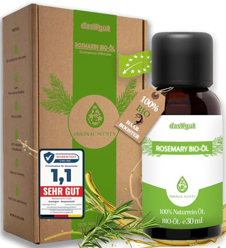 DasXgut - Rosmarinöl Haare 30 ml – BIO Zertifiziert [HOCHDOSIERT] – Stimuliert Haarwachstum – Haaröl bei Haarausfall – ätherische Öle – 100% reines aus Griechenland E5004112 BG-BIO-02