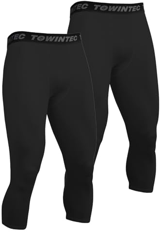 Towintec Herr kompressionsbyxor löparbyxor 3/4 snabbtorkande tights, Svart svart, L