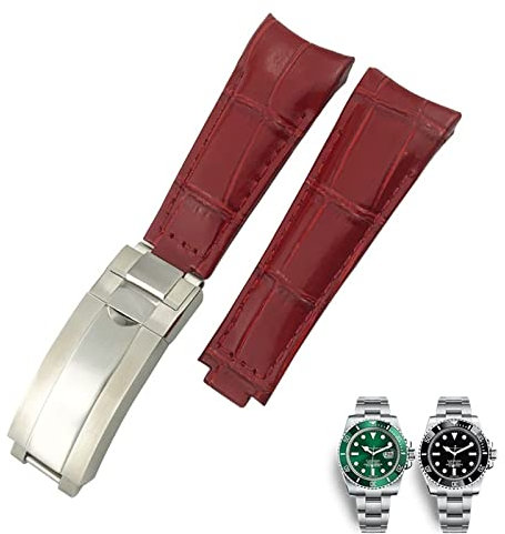 AMSOH 20 mm Uhrenarmband mit gebogenem Ende, Lederarmband, passend für Rolex 116610 Submariner Oyster GMT Daytona Slide Lock Schnalle Rindsleder Armbänder, 20 mm, Achat