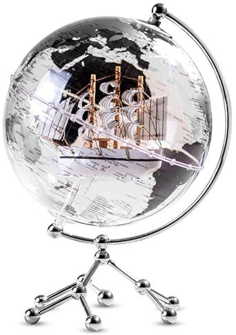 Nook & Goods Illuminated World Globe Lamp - 12 x 8 Plastic World Map Globe with Metal Stand - Rotating Earth Globe on Stand with Adjustable LED Light and USB Charging Port for Office/Home Décor (Silver)