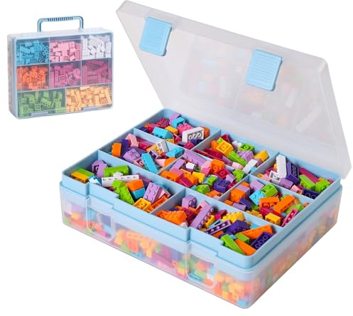 Douorgan Toy Storage Organizer for Lego Stackable Organizer Bins Portable Organizer Containers Storage Box Plastic Case for Bead Bracelet Making DIY Jewelry Nail Charms (Blue)