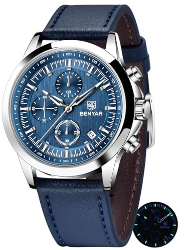 BENYAR Uhren Herren Analog Quarz Chronograph Herrenuhren 50M Wasserdicht Leuchtende Datum Armbanduhr Lässig Business Uhren Klassische Elegantes Geschenke für Herren (5210 Blau)