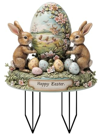 Kashyke Gartenstecker Osterdeko Vintage Outdoor Ostern Hase Deko Frühling Gartendeko Frühlingsdeko für Draußen Wetterfest Osterhase Ostereier XXL Oster Deko Außen (#08)