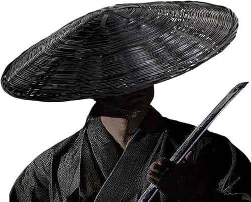 zonzxcv Schwarzer Samurai-Hut aus Bambus, japanischer Hut für Cosplay, Rollenspiele als alter Schwertkämpfer, Ritter oder japanischer Schwertkämpfer. Durchmesser: 47 cm