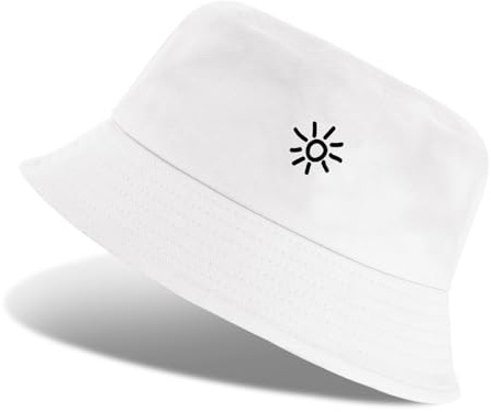 Nadeer Fischerhüte Damen Bucket Hats Faltbar Sommer Hüte Baumwolle mit Breiter Krempe Sonnenhüte für Unisex Frauen Herren Outdoor Aktivitäten(Weiß-B,Einheitsgröße)