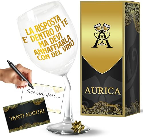 Aurìca Calice Vino Personalizzato IL VINO È LA RISPOSTA MA QUAL'ERA LA DOMANDA? – Bicchiere Piegato Per Brindisi Ironici E Filosofici! Idea Regalo Originale E Divertente Con Confezione Regalo Inclusa