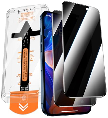 QUESPLE 2 Stück Panzerglas Sichtschutz für iPhone 15 Pro, [Auto-Installation] Anti-Spähen Full Screen Privatsphäre Schutzfolie, Frei von Kratzern, 9H Härte Gehärtetem Glas Displayschutzfolie