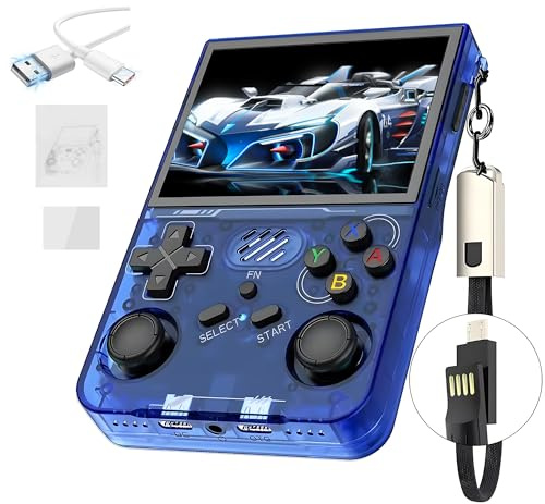 R36XX Console de Jeu Portable rétro 128G,22000+ Jeux,12 émulateurs,3000mAh,Console de Jeu vidéo avec Écran IPS OCA HD de 3,5 Pouces,640*480P,Système Linux Open Source,Double Joystick 3D (Bleu)