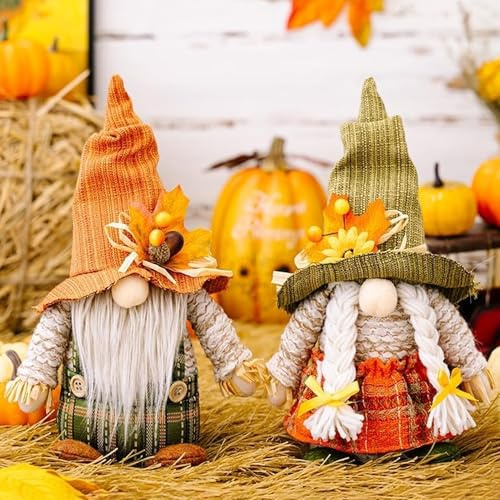 ACAREY 2 Stück Herbstdeko Wichtel, Herbst Dekoration Wichtel Figuren, Herbst Deko Puppen mit Sonnenblume, Herbstdeko Innen Figuren Handgefertigt für Thanksgiving und HerbstDekoration