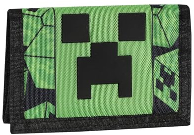 MINECRAFT - Portafoglio Ufficiale Minecraft, con Pratica Chiusura a Strappo, Tasca Esterna con Zip, Scomparti Interni per Banconote e Card, Idea Regalo Bambini e Ragazzi, 13 x 8.5H x 3 cm