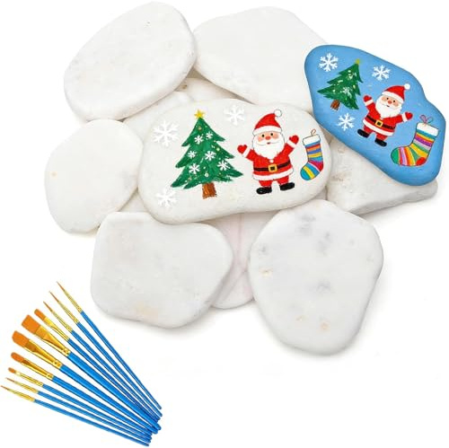 BbiuRer Steine Zum Bemalen, 10 Stück Flache Kieselsteine in 3 Größen, Mit 10 Verschiedenen Pinseln, Ideal Für DIY Kunstprojekte, Kinderbemalung Und Hausdekoration