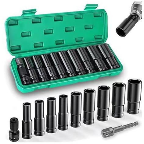 Juego de 11 llaves de vaso de impacto de acero de alta resistencia con diseño de agujero seguro para mantenimiento industrial automotriz de 10 a 24 mm, juego de brocas hexagonales