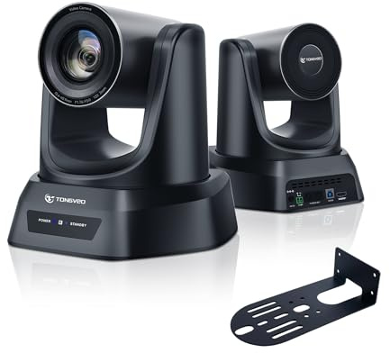 TONGVEO PTZ Konferenzkamera mit KI-Auto-Tracking, 12X optischem Zoom, Weitwinkel, 1080P/60fps (HDMI/USB 3.0) – Ideal für Kirche, Meetings, Online-Lernen (Zoom, YouTube, OBS).