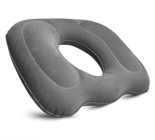Inflatable Donut Pillow, Hemorrhoid Pillow for Tailbone Pain, Adjustable Inflatable Seat Cushion for Low Back Pain,Hemorrhoids,Sciatica,Bedsores, Postpartum Pregnancy, Car Seat, Airplane (Gray)