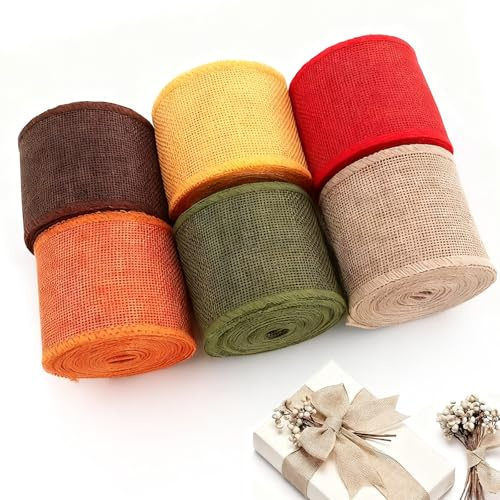 6 rotoli di nastro di iuta, nastro di iuta colorato, larghezza 6 cm x 3 m, nastro di tela, nastro decorativo in tela per matrimoni, compleanni, decorazioni