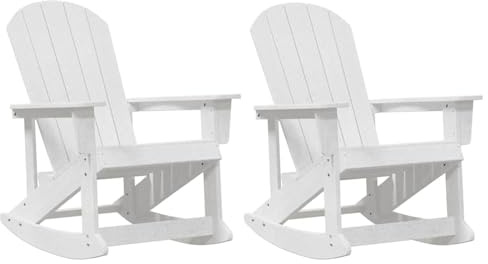 Gecheer Sdraio Adirondack dondolante 2 pezzi Bianco HDPE, Design invitante, Esterno, Basso mantenimento, Giardino Balcone Patio