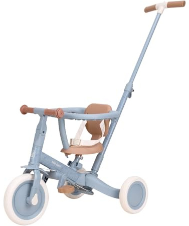 Little Dutch Triciclo 4 en 1, incluye barra de empuje, pedales, cinturón de seguridad y anillo, triciclo infantil, para niños y niñas a partir de 1-3 años, color azul