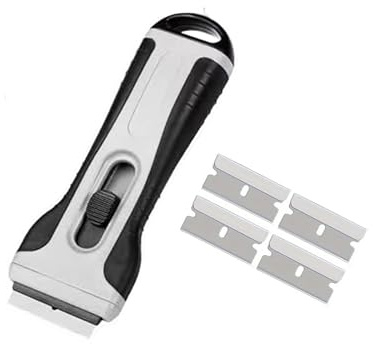 Oven & Hob Cleaning Tool + 4 Spare Replacement & Built-in Storage Box | Multi-Surface Oven Cleaner Non Scratch | Ideal for Glass, Ceramic Cooktops | Removes Burnt-on Food, Stickers, Labels, Paint etc