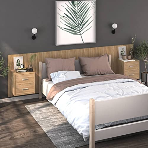 Générique Comodino da parete, 2 pezzi, rovere Sonoma con cassetto, mensola da comodino galleggiante in legno di ingegneria, ripostiglio sospeso per camera da letto