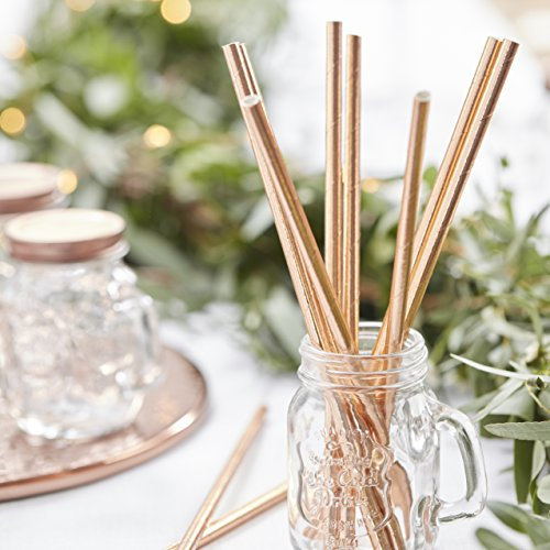 Ginger Ray Rose Gold Foil Metallic Paper Party Straws 25 Pack Beautiful Botanics