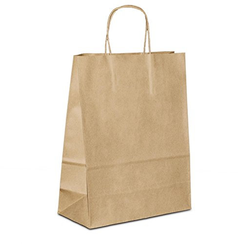 Papiertüten braun mit Kordel-Henkel I 100 Stk. 22+10x28cm I Papiertragetasche für Einzelhandel, Hochzeit, Geburtstag, TO-GO I Geschenktüten aus Kraftpapier I HUTNER