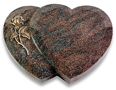 Grabplatte, Grabstein, Grabherz, Urnengrabstein Modell Amoureux 40 x 30 x 7 cm Paradiso-Granit, poliert inkl. Gravur (Bronze-Ornament Rose 2)