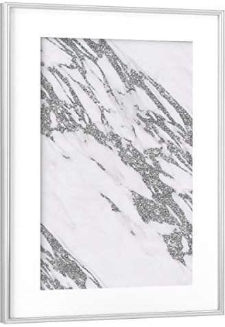 artboxONE Poster mit Rahmen Silber 60x40 cm Glitter Loves Marble - Serenity von Nasti - gerahmtes Poster