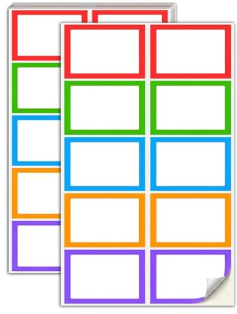250 Pezzi, Etichette Adesive Colorate - 5 Colori, 75 x 50 mm