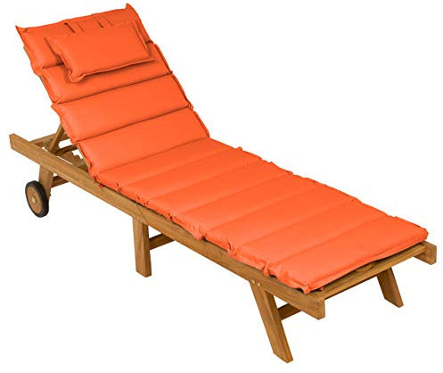 Nexos Trading DIVERO Sonnenliege Holzliege Gartenliege klappbar Teakholz behandelt inkl. Räder Auflage Farbe wählbar (Orange)