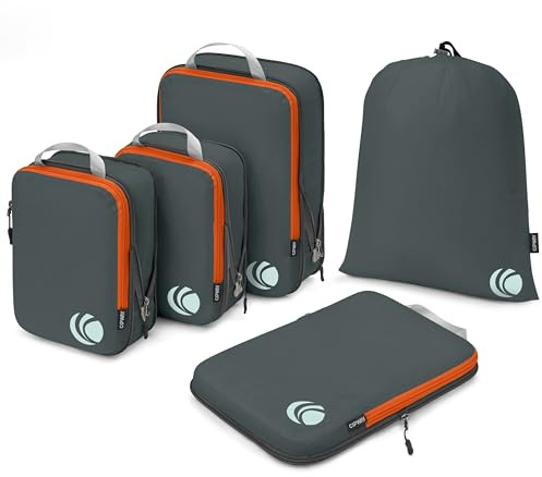 Cipway - Juego de 5 organizadores de equipaje por compresión, organizadores de equipaje ligeros y expandibles para la maleta o mochila (color gris, tamaño L)