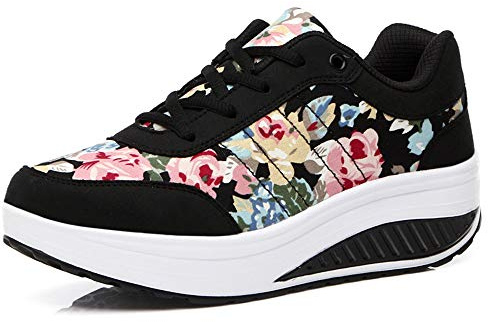 Donne Sneaker Dimagrante Scarpe Passeggio & Scarpe Ginnastica Fitness Cunei Piattaforma Scarpe (37 EU,5 Nero)