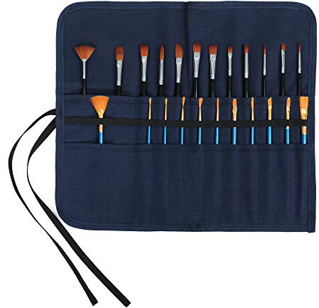 Denifiter Artist Paint Brushes Organize Pouch, 16 OZ Waxed Cotton Canvas Pencil Case (Blue)