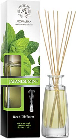 Raumduft Diffuser Japanische Minze 100ml - Enthält Japanisches Minzöl Ätherisch - Duftdiffusor mit Stäbchen - Minziger Duft - Raumbeduftung - Zimmerduft - Aromadiffusers - Japanese Mint Reed Diffuser