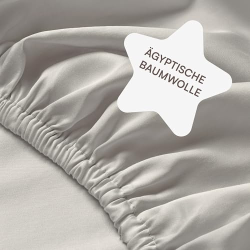 Amqua Spannbettlaken 200x200cm Baumwolle Beige/Sand | Hohe Matratze Bis 30cm Steghöhe | Ägyptische Mako Satin Bettlaken
