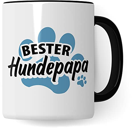 Hundepapa Tasse Geschenkidee Herrchen Kaffeetasse Geschenk für Hundebesitzer Kaffeebecher Hunde Becher (Weiß & Schwarz)