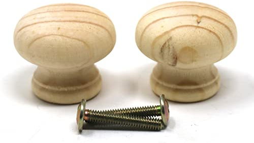 fiXte 2 x Natural Wood Cupboard Cabinet Door Knob Pine Wooden Unlacquered Handle 35mm (1-3/8)