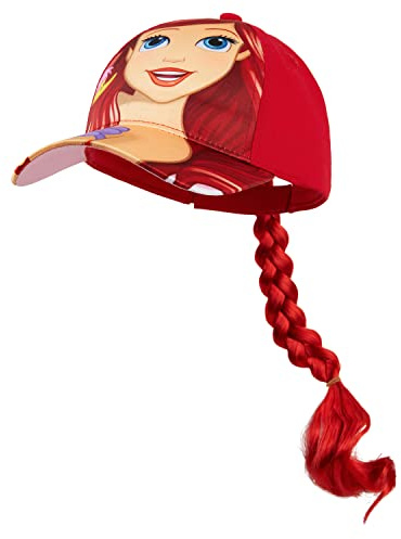 Disney Cappello Con Visiera Cappello Bambina Principesse Frozen e La Sirenetta con Treccia 3D Cappellino Bimba Regolabile Accessori Bambina Anna Elsa Ariel (Rosso Ariel), Taglia unica (10005)