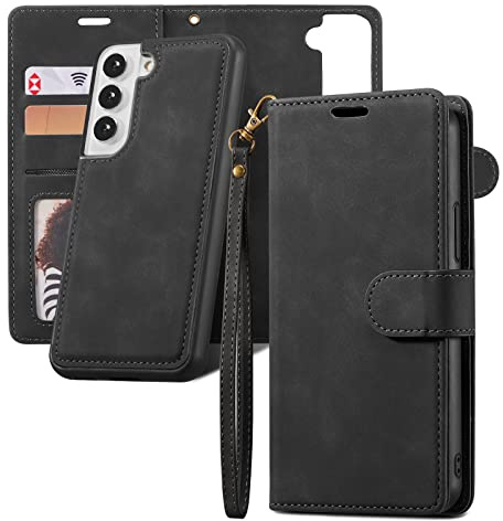 QLTYPRI Fodral för Samsung Galaxy S23, avtagbart magnetiskt mobiltelefonfodral med kortfack och ställ. Flip vikbart fodral skyddsfodral fodral kompatibelt med Samsung Galaxy S23 – svart