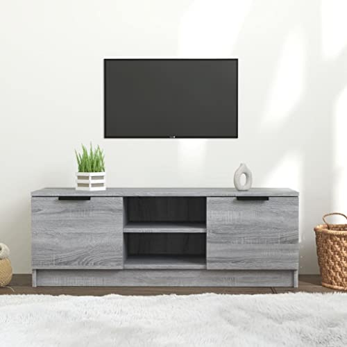 homiuse TV-Schrank TV Lowboard Grau Sonoma 102x35x36,5 cm Holzwerkstoff TV Board Fernsehschrank Fernsehtisch TV Kommode Fernseher Schrank TV Schrank TV Unterschrank TV Cabinet