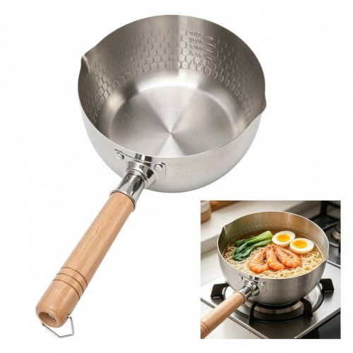 Casserole 20cm Acier Inoxydable Antiadhésif | Pot à Lait Traditionnel Japonais pour Nouilles Soupes Poulet Frit Légumes