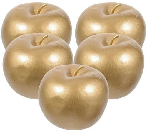Uonlytech Künstliches Obst Gold Äpfel 5 Stück aus Ldpe für Deko | Home und Partydekoration, Festliche Arrangements, Langlebige Formgebung, Lernzwecke