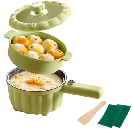Tuzsocr Multicooker elettrico,piccola stufa elettrica, 2 l, pentola elettrica in antiaderente, pentola calda elettrica portatile da viaggio, con vapore, per bistecca, zuppa, uova, tagliatelle (stile
