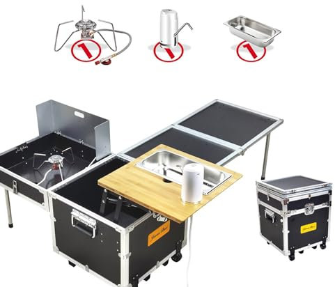 WOLWES Campingküche Faltbar Mit Spüle und Gasherd Camping Box Mit Rollen Outdoor Küche Campingmöbel Camping Set (Size : Simple Version)