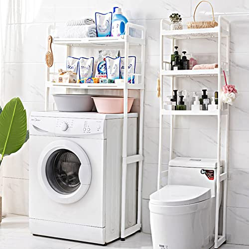 Estante de almacenamiento para lavadora encima del inodoro, estante de almacenamiento ajustable encima de la lavadora secadora, estante de almacenamiento para baño de 2 niveles que ahorra espacio