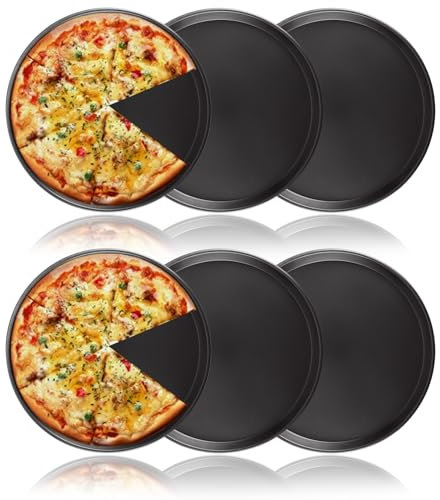 JMIATRY 6 Pcs Baking Tray, 12 Inch Carbon Steel Non-Stick Pizza Pan, Black Round Oven Tray for Home Kitchen, Bakery, Restaurant